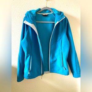 Hooded soft shell lightweight jacket-Deep Turquoise in Ladies Medium